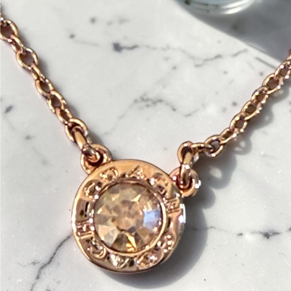 COACH Rose Gold Tea Rose Crystal Necklace & Earring Set NWT - Picture 3 of 4